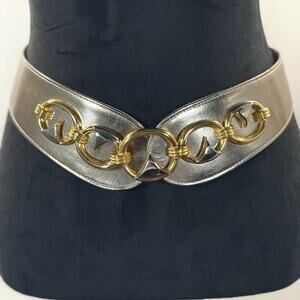 Vintage 90s ART Gold Chain Link Belt Silver Wide Adjustable Hook 29–35”